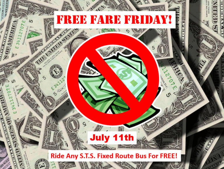 Ride any STS route bus for free on Friday, July 11, 2025.